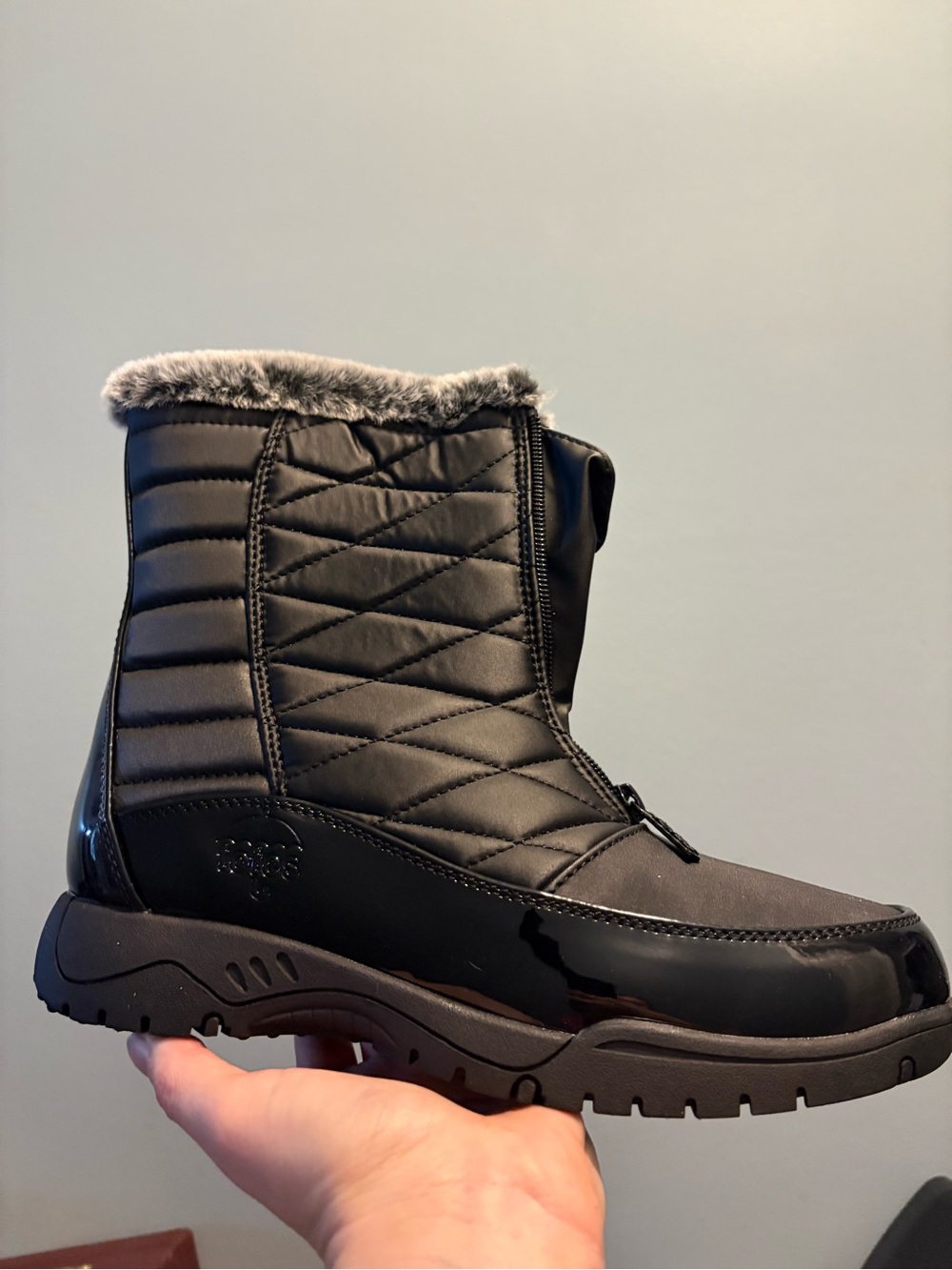 Totes Esther Black Quilted Faux-Fur Winter Boot for Women